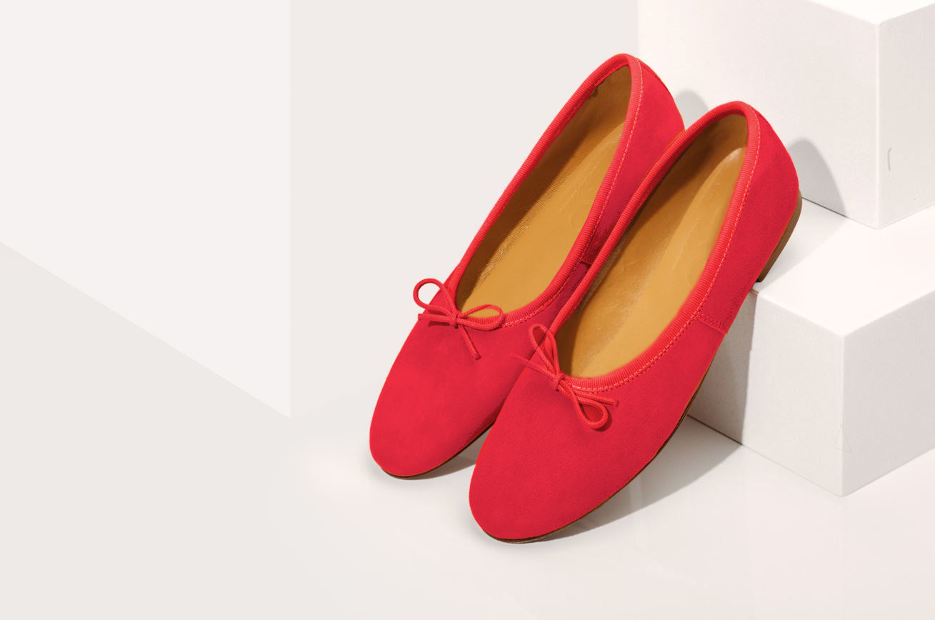 Red suede best sale ballet pumps