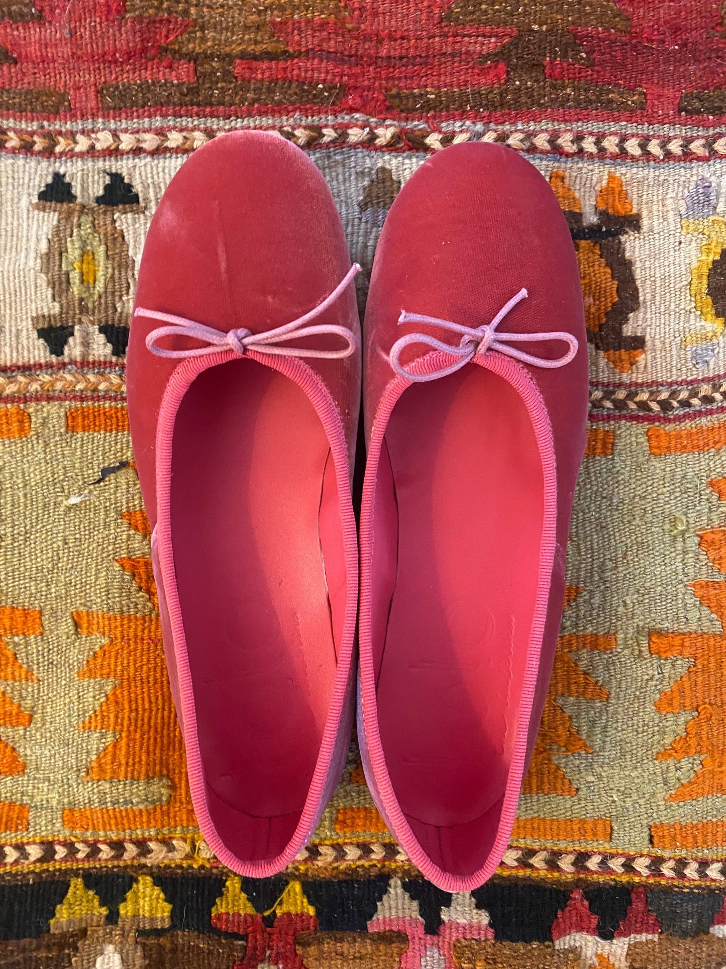 velvet pink ballerina flats