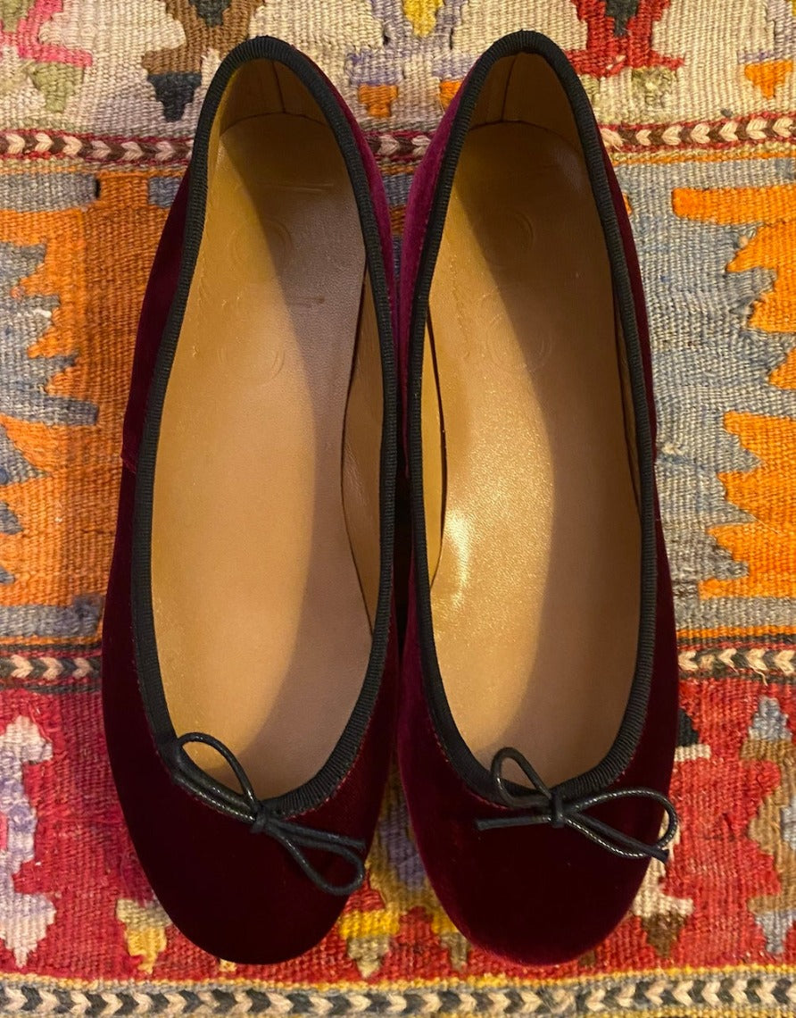 velvet burgundy ballerina flat